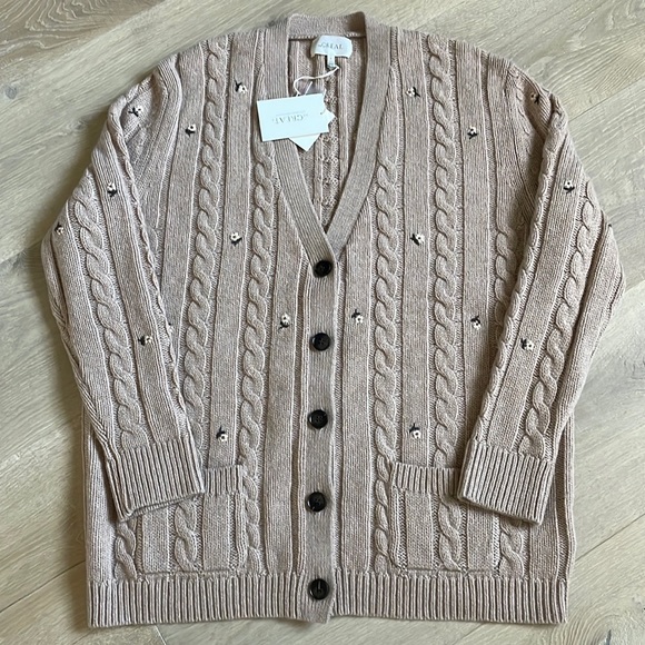 NWT The Great. Oatmeal Embroidered Cardigan Sweater. Size 0. - Picture 4 of 10